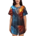 thumbnail image 1 of Fotbe Red And Blue Fire Dragon E Conjunto de Pijama Estampado para Mujer, 2 Piezas, Ropa de Dormir con Camiseta de Manga Corta y Shorts Suaves-Medium, 1 of 6