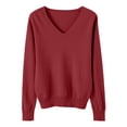 thumbnail image 4 of Comdrip Lightweight Sweaters for Women, Casual V Neck Sweaters for Women Long Sleeve Crew Neck Soft Knitted Pullover Knitted Blouse Comfy Sweaters for Women Brick Red M, 4 of 4