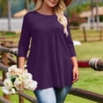 thumbnail image 5 of Sawvnm Women Blouses Plus Size Women's Fashion Loose Casual 3/4 Sleeve T-Shirt Round Neck Plus Size Top Skirts for Women Purple 2XL, 5 of 6