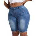 thumbnail image 3 of Gocolloa Women's Plus Size High Waisted Stretchy Jean Shorts 10" Inseam Raw Hem Denim Bermuda Shorts Royal Blue 24W, 3 of 6