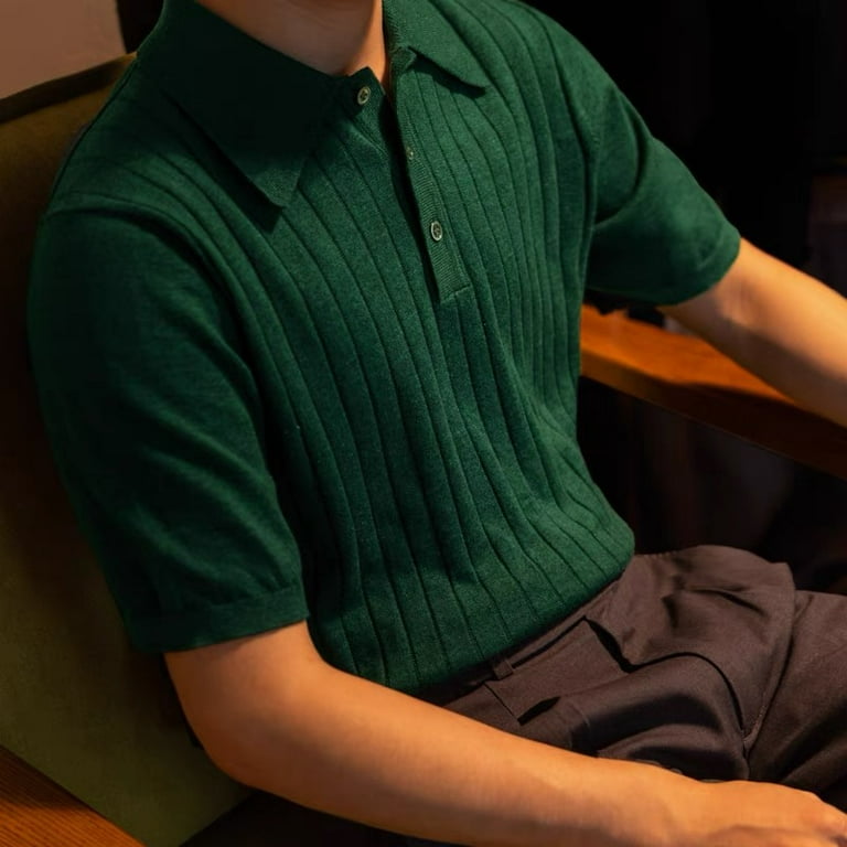 Men's Striped Knit Polo Shirt Semi-business Style Summer Men's Striped Knit Polo Shirt Semi-business Style Summer