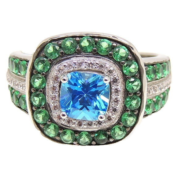 Hollie Statement Ring Halo Green Blue Cz Sterling Silver Womens Ginger Lyne Collection Size 6