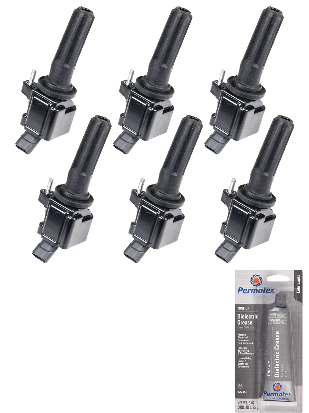 Set of 6 Ignition Coils and Permatex 22058 Dielectric TuneUp Grease