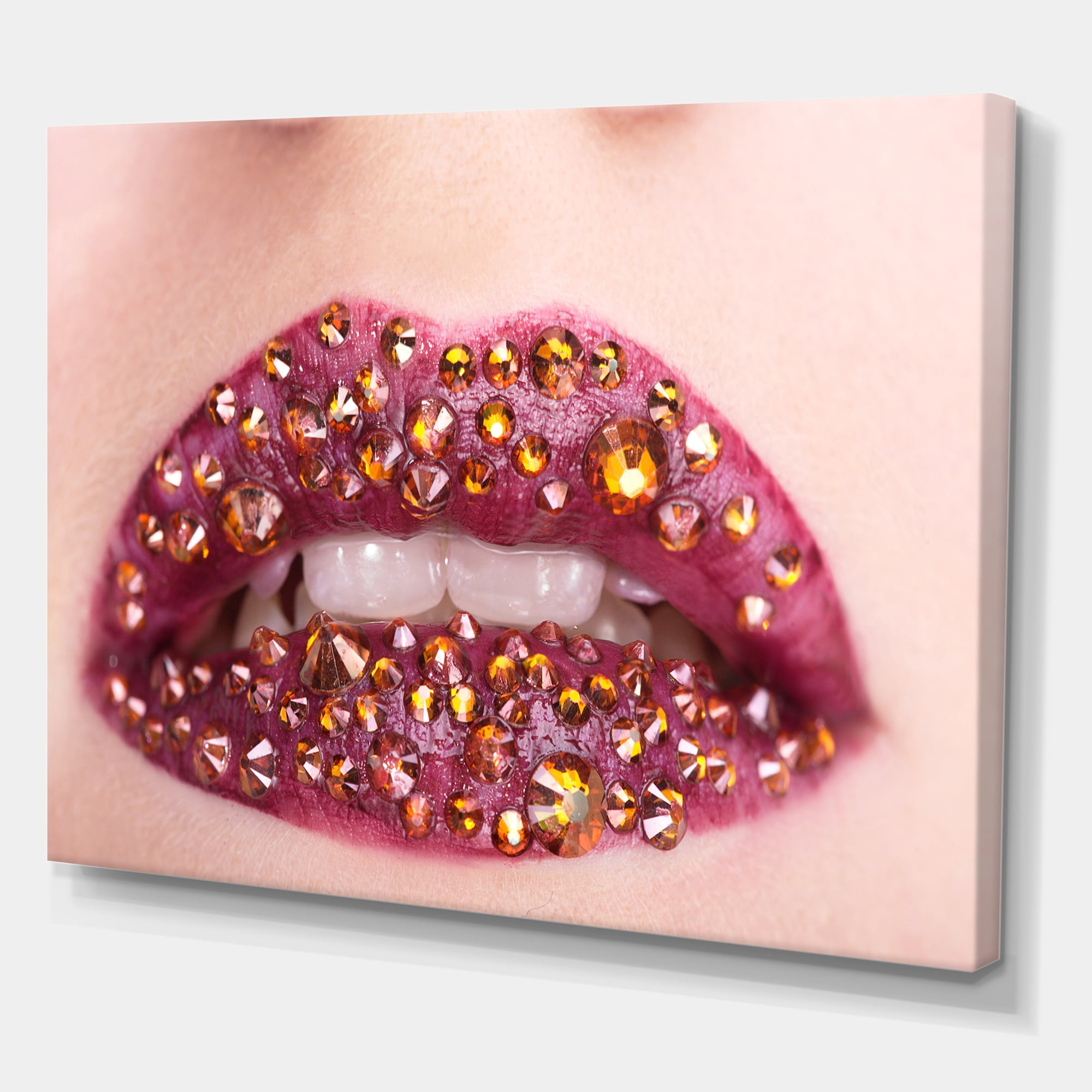 Designart ' Close-Up Of Girl Lips With Sequins ' Modern Canvas Wall Art Print