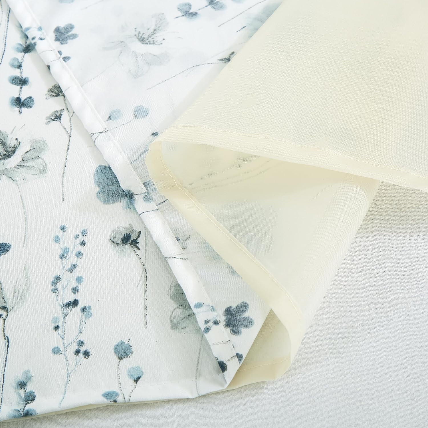Chezmoi Collection 4-Piece Floral Window Curtain Set with Sheer Backing, Blue White Poppy Floral Printed Microfiber, 120 inch x 84 inch