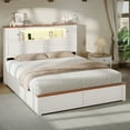 thumbnail image 4 of Farmhouse Full Size Bed Frame with Bookcase Headboard, Wood Platform Bed with LED Lights & 4 Drawers, No Box Spring Needed, White, 4 of 8