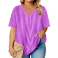 thumbnail image 5 of Ailaofu Plus Size Tops for Women Short Sleeve Tees V Neck Tunics Solid Color Blouse T Shirts, 5 of 6