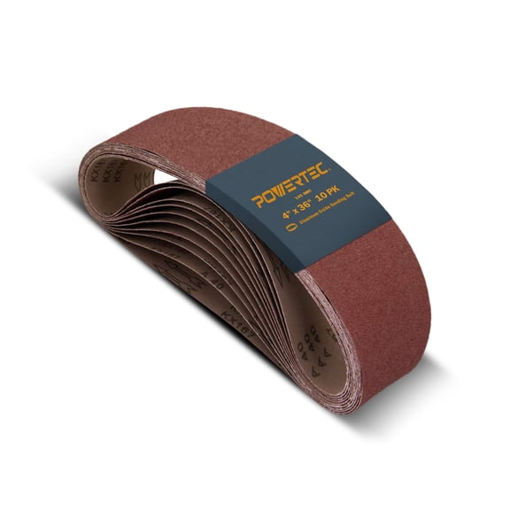 POWERTEC 10PK 4 x 36 Inch Sanding Belts, 120 Grit Aluminum Oxide Belt Sander Sanding Belt, Sandpaper for Belt and Disc Sander (110110)