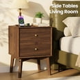 thumbnail image 2 of YAURA Set of 2 Mid-Century Modern Nightstands, 26" Tall Bedside Tables with 2 Drawers, Dark Walnut Wood Accent Tables with 10" Solid Wood Legs, 2 of 10