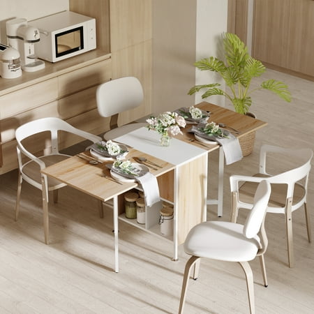 Homcom Folding Storage Dining Table Multi Use Drop Leaf Desk With Shelves Space Saving Design Oak Canada Homcom Folding Storage Dining Table, Dining Table With Storage Space