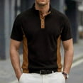 thumbnail image 1 of Ceisia Men's Loose Fit Ribbed Polo Shirt Short Sleeve Stand Collar Color Block Casual Daily Summer Tops Black L Gifts, 1 of 4