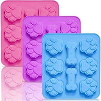 Siloon 3 Pack Silicone Molds with Puppy Dog Paw and Bone Shaped 2 in 1, Reusable Non-Stick Ice Cube Trays & Flexible Candy Chocolate Molds for Homemade Dog Treats, Pudding, Jelly & Baking Biscuits