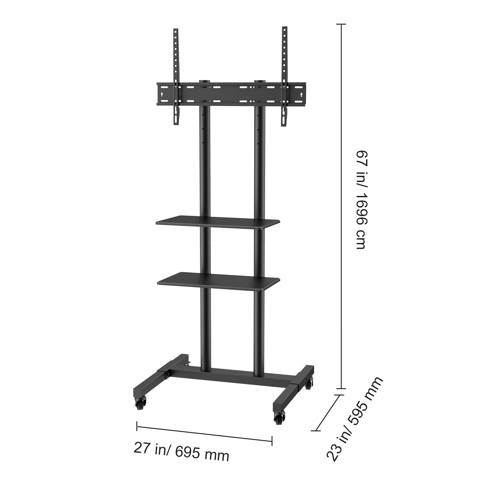 VEVOR Modern Rolling TV Stand Height Adjustable Mobile TV Cart Floor TV Stand with Projector Shelf 32"-70" TVs with Lockable Wheels & Double-Tiered Tray