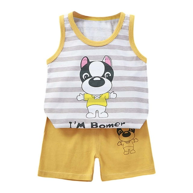 Hiiyo Little Boys Summer Outfits Cartoon Print Soft Tank Top & Shorts Set, Sizes 5-6Y