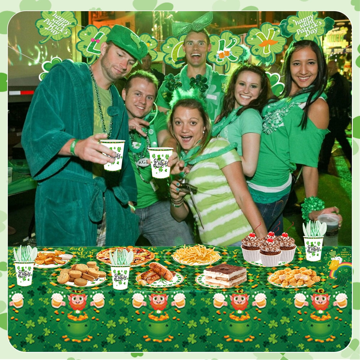 St. Patrick's Paper Plates Party Supplies Shamrock Decoration Cups Napkins Tableware Tablecloth Disposable for Irish Holiday Party Favor Accessories Serve 24 Design1
