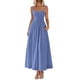 thumbnail image 1 of Vestido largo PRETTYGARDEN para mujer, fruncido, verano, playa, azul, 1 of 9