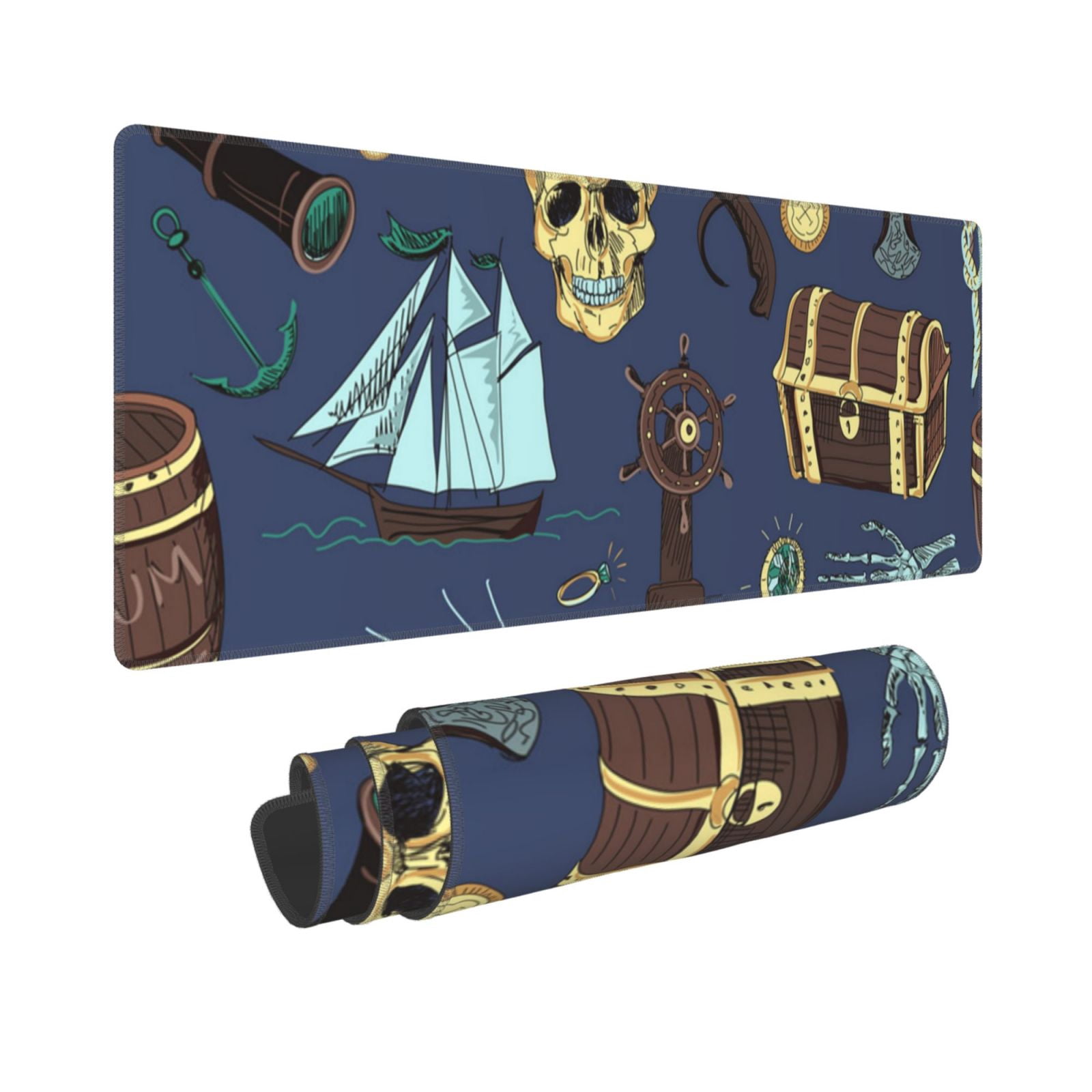 Pirates Skull Map Treasure Vintage Mouse Pad Extended Large Gaming Mousepad Non-Slip Rubber Big Keyboard Desk Mat 31.5 X 11.8 Inch