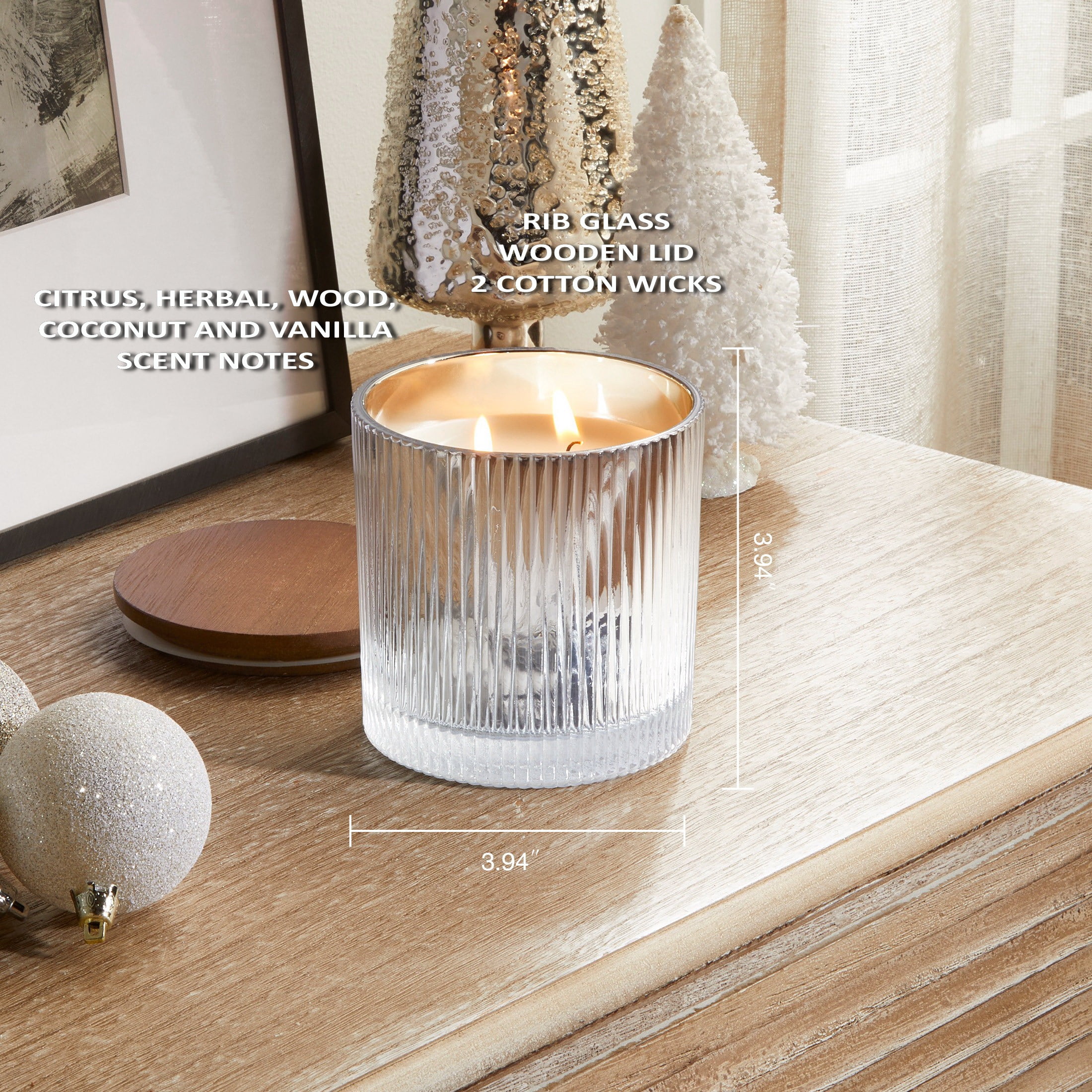Better Homes & Gardens Salted Coconut Mahogany Jar Candle, 2 Cotton Wicks, Ribbed Mercury Glass Jar with Wooden Lid, 12 oz
