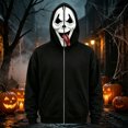 thumbnail image 2 of Scary Ghost Face Full Zip Masked Hoodie, Black Long Sleeve Hooded Sweatshirt Outfit for Men Women Halloween, 2 of 5