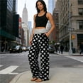 thumbnail image 2 of DHFJKG Womens Wide Leg Pants Patchwork Yoga Pants Loose Fit Ruched Casual Vintage Polka Dot Summer Soft Loungewear Bottoms Trendy Trousers, 2 of 8