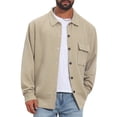 thumbnail image 5 of Men's Vintage Casual Button Down Chest Pocket Jacquard Knit Shirt Jacket S Khaki, 5 of 6