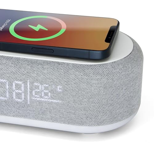Westclox Digital Alarm Clock with Wireless Charging, Night Light, and Dimmer | LED Display with Temperature & Date | Modern Bedroom Clock for Adults