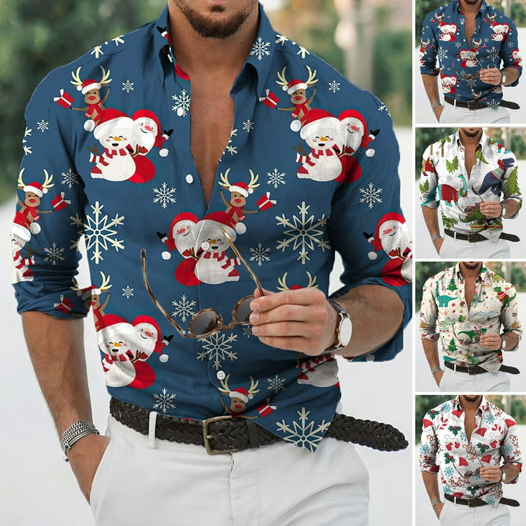 Ayyufe Christmas Shirt Thermal Breathable Festive Rich Colors Men Autumn Shirt Walmart