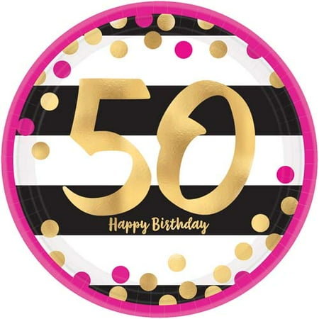Over the Hill 'Hot Pink and Gold' 50th Birthday Large Paper Plates (8ct)