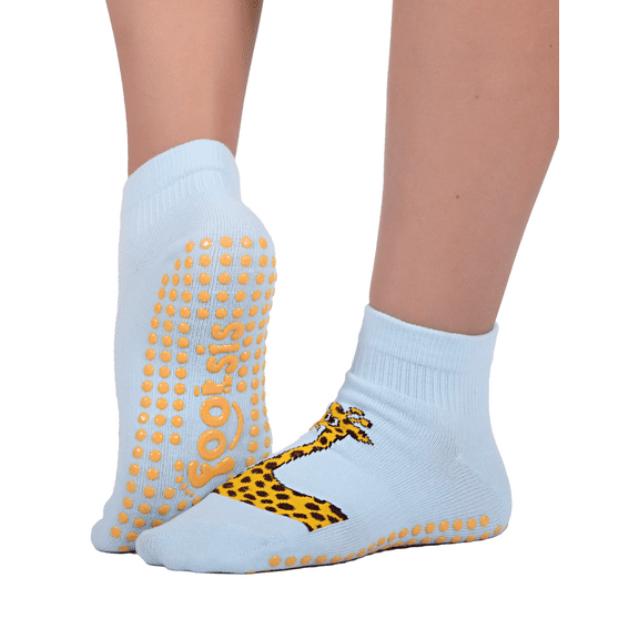 Footsis Non Slip Grip Socks for Yoga, Pilates, Barre, Home, Hospital ,Mommy and Me classes "Giraffe"