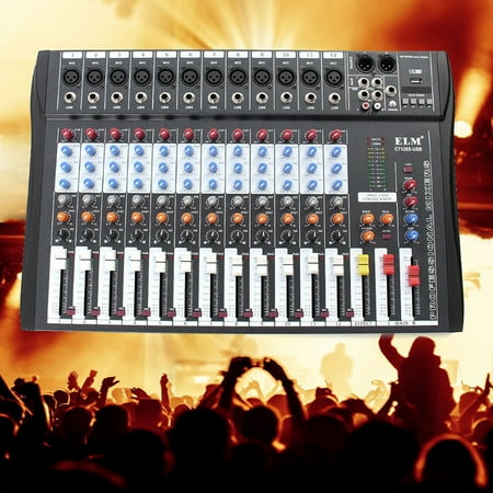 - 48V 12 Channels Bluetooth Mixer Studio Audio Professional Mixing Console System Fashion DJ Sound XLR LCD With USB Stereo Output Jacks REC Headset Interfaces