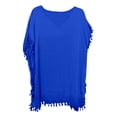 thumbnail image 6 of BKQCNKM Cover Up for Beach,swim Suits for Women 2024,women's Solid Round Neck Chiffon Tassel Large Loose Beach Cover Chiffon Plus Size Swimsuit for Women,swim Cover Up for Women Dark Blue One Size, 6 of 6