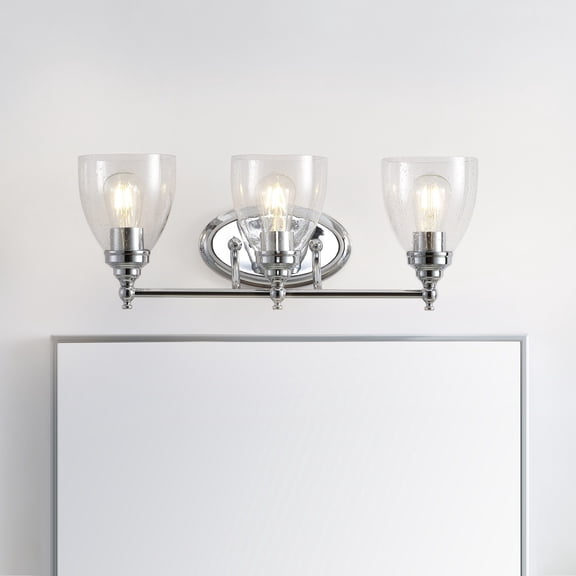 JONATHAN Y Marais 22.5" 3-Light Metal/Glass LED Vanity, Chrome