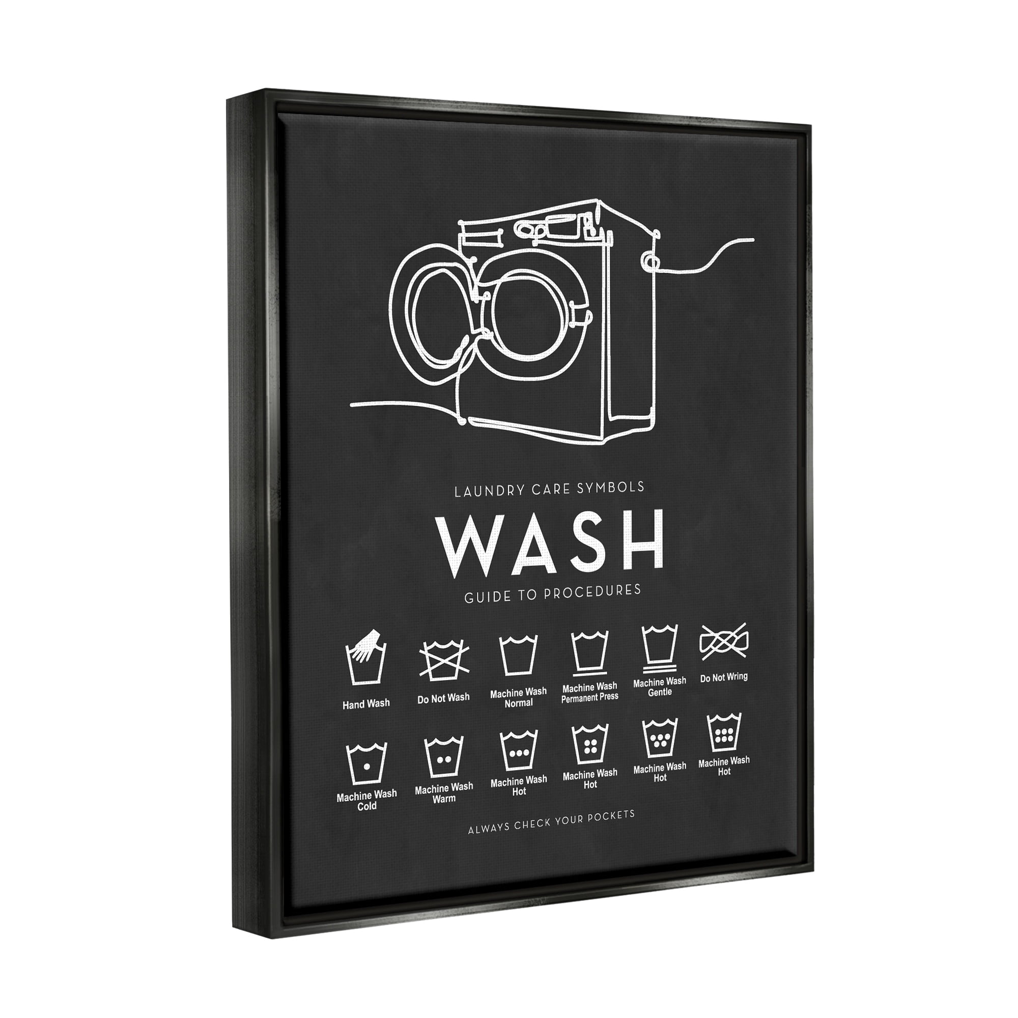 Stupell Industries Laundry Care Symbols Diagram Washing Machine Chart Graphic Art Jet Black Floating Framed Canvas Print Wall Art, Design by Lettered and Lined