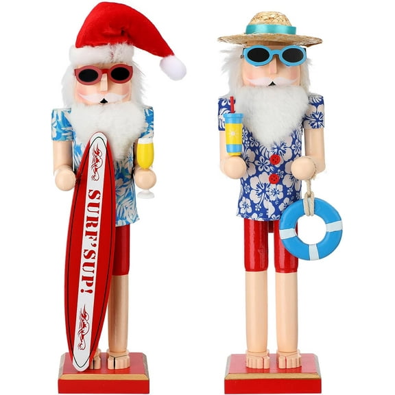 15 Inch Christmas Nutcracker Wooden Summer Hawaii Surfer Santa Nutcracker Figures Large Beach Xmas Tabletop Centerpieces Festival Shelves Decorations