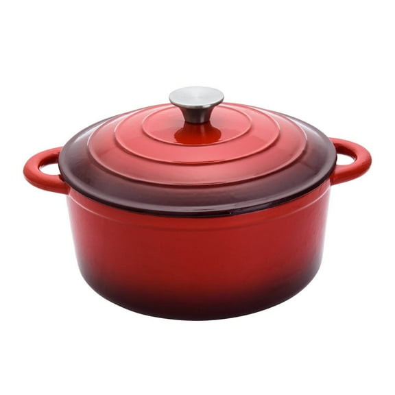 Hamilton Beach 5.5 Quart Enameled Cast Iron Covered Round Dutch Oven Pot, Red