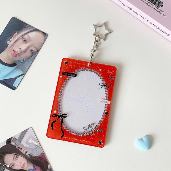 Acrylic Bow Card Holder Gift for Girl 3-inch Photo Mini Card Organiser Keyring Card Holder Keychain Card Case