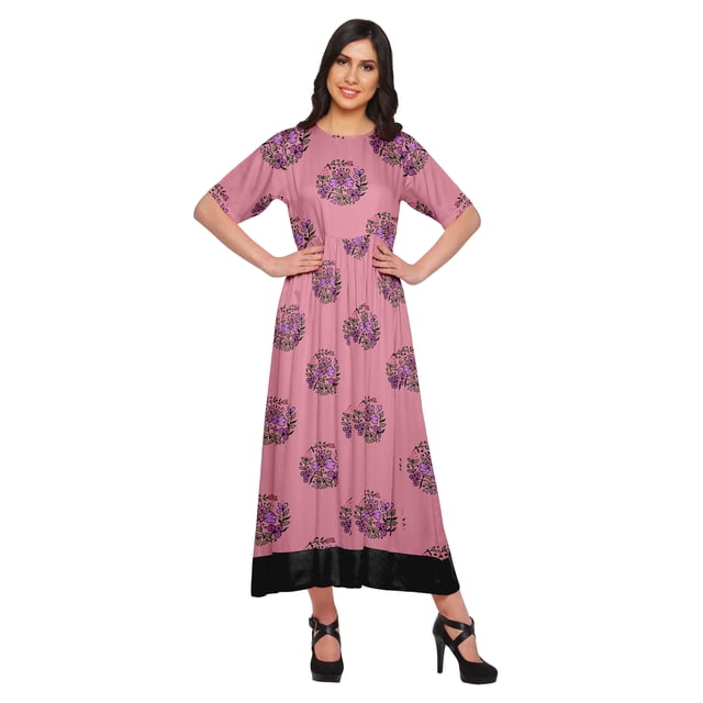 Moomaya Robe Plissée Imprimée Tunique à Manches au Coude Tenue d'Été Kurti pour Femmes