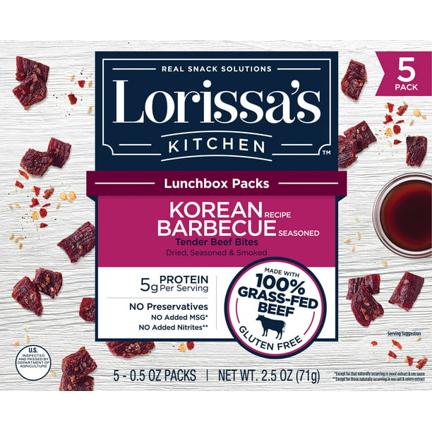 Lorissa S Kitchen Beef Bites Korean Barbecue Meat Snack Packs 5ct 0 5oz Walmart Com Walmart Com