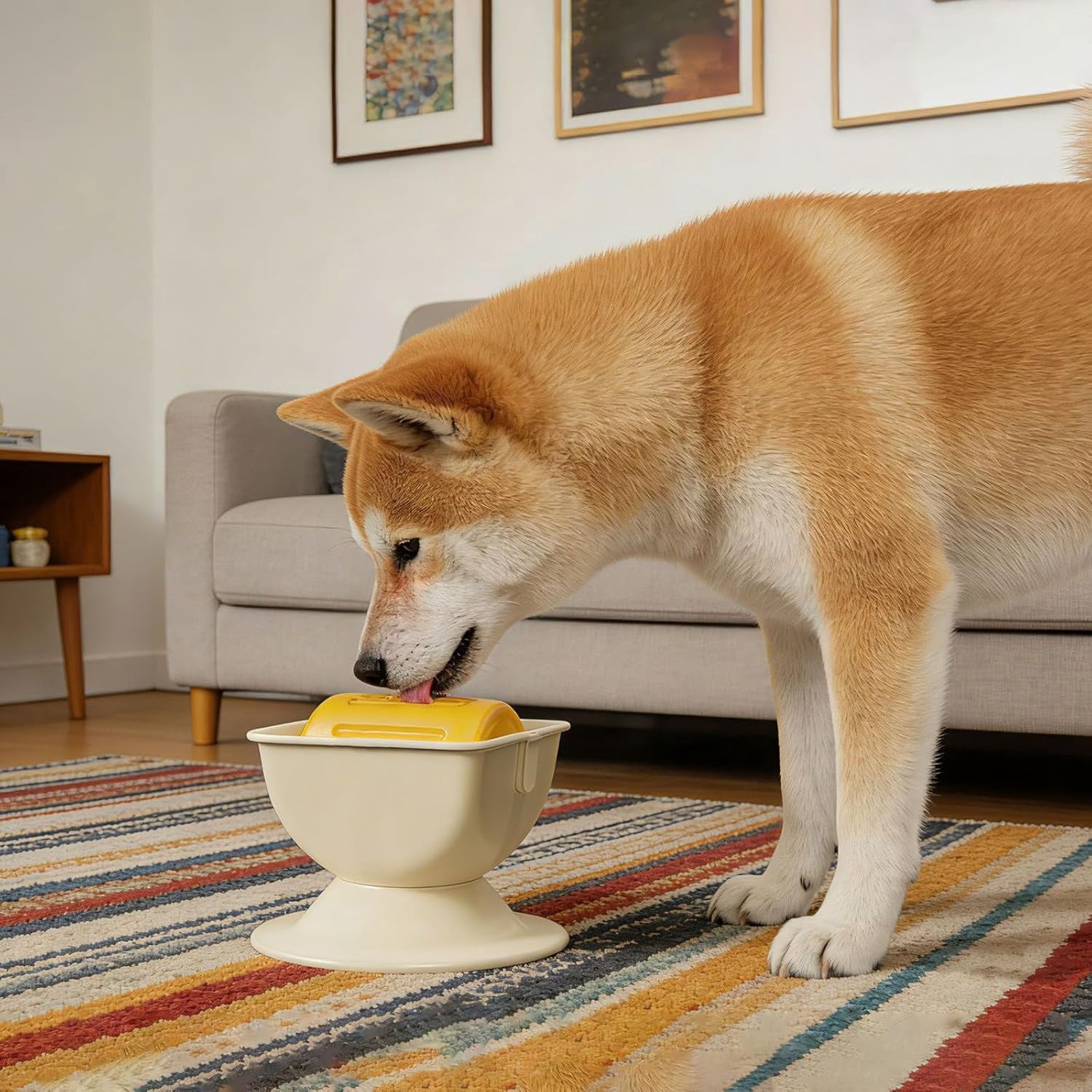 Slow Feeder Dog Bowl, Anti-Slip Rolling Core, Yellow, For All Breed Sizes