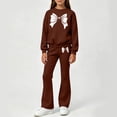 thumbnail image 3 of Zefriona Girls Cute Bow Print Crewneck Sweatshirt and Flared Leg Pants 2-Piece Outfit Set 3-14Y Brown Size 9, 3 of 3