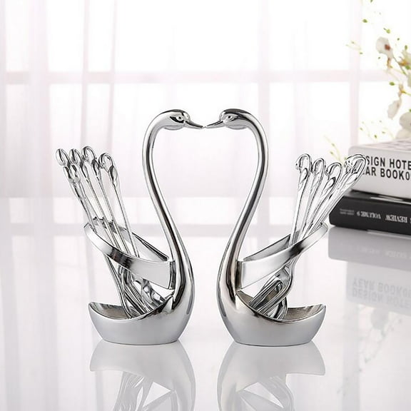 Donemore Spoon Holder, Swan Shaped Stainless Steel Kitchen Utensils Tableware Set Fork Spoon Stand Holder for Business Gifts Wedding Fairs