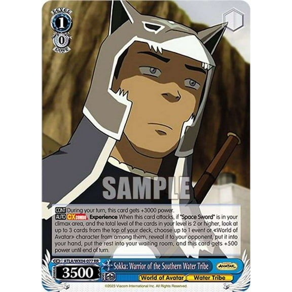 Weiss Schwarz Avatar: The Last Airbender Double Rare RR Sokka: Warrior of the Southern Water Tribe ATLA/WX04-077