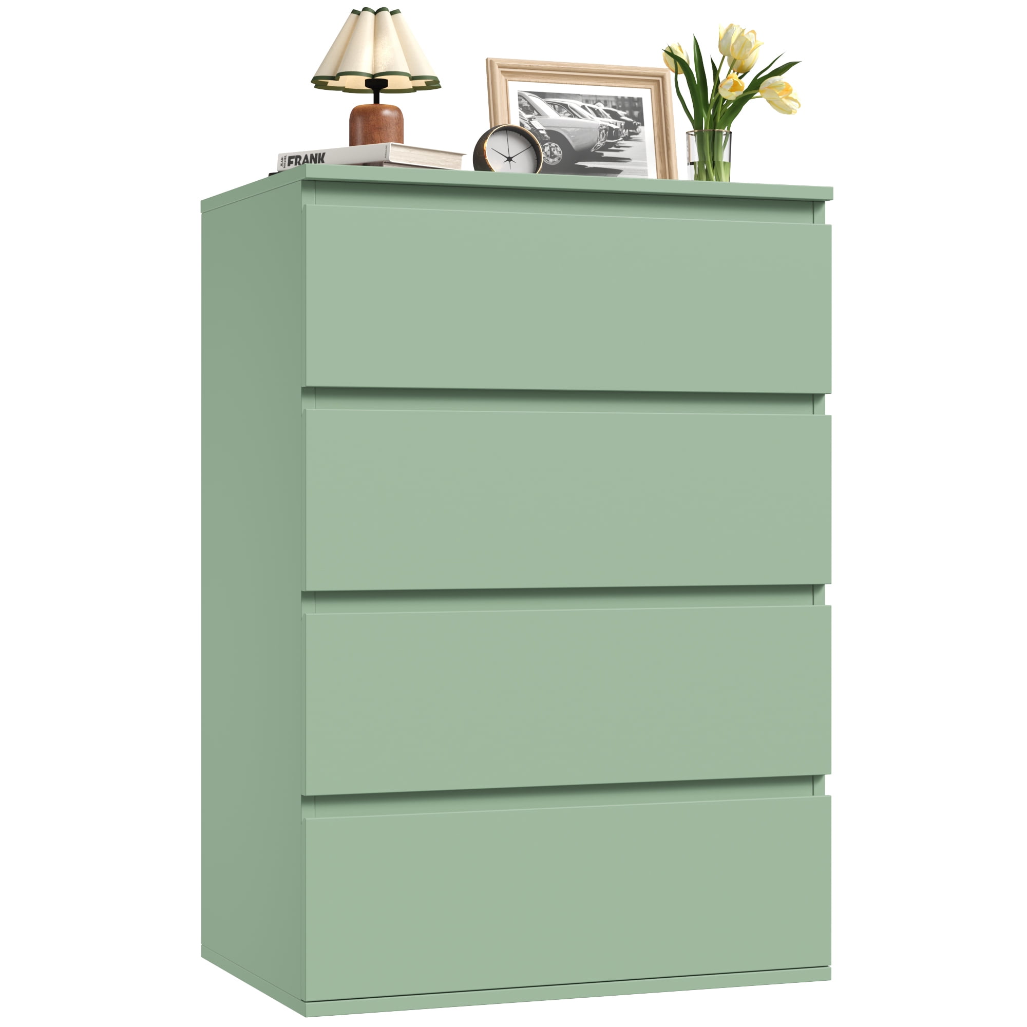 Homfa 4 Drawer Dresser, Modern Nightstand Chest of Drawers Wood Organizer for Bedroom Living Room，Green