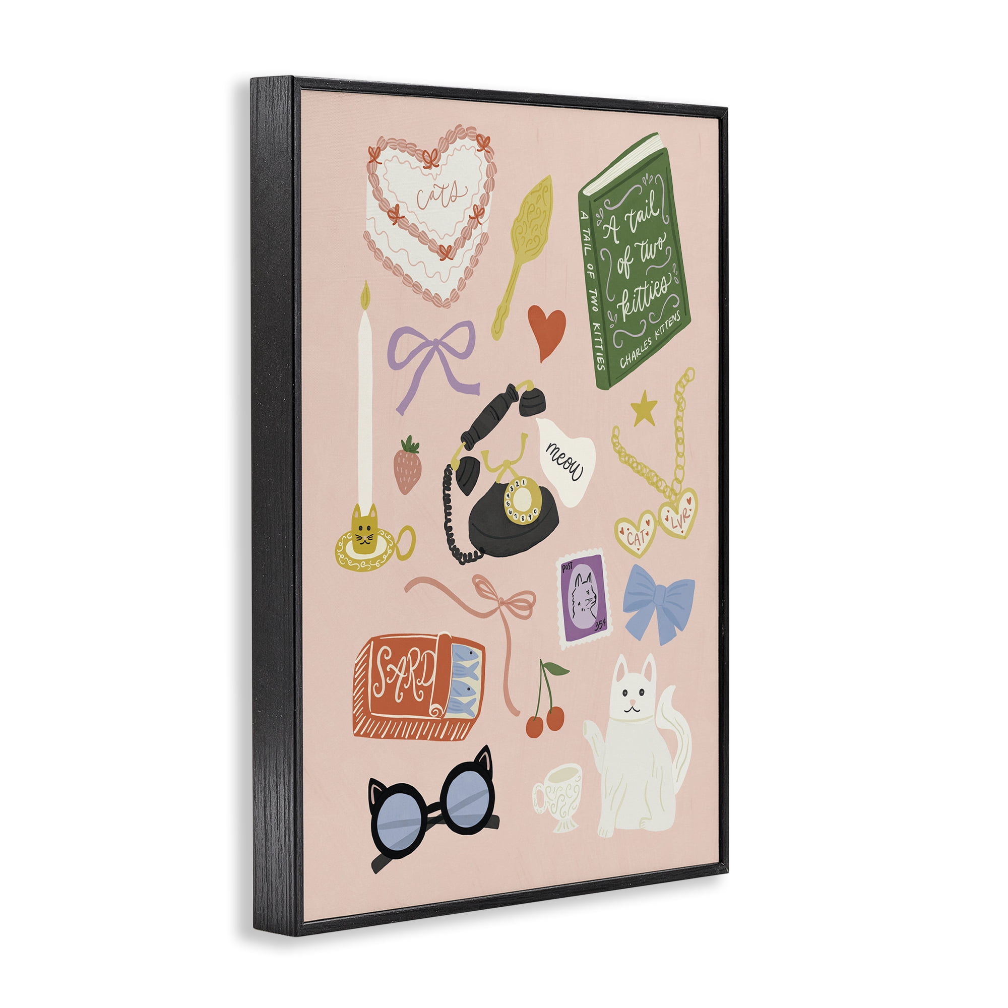 Stupell Industries Vintage Cat Lover Trinkets Black Framed Giclee Art, design by Amanda Houston