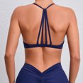 thumbnail image 5 of Women's Sports Bra Yoga Solid Sleeveless Cold Shoulder Casual Tanks Blouse Tops Intimates Sports Bra Navy L, 5 of 5