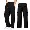 thumbnail image 4 of Wsysadlol Preppy Style Girls Wide Leg Cargo Sweatpants Baggy Pocketed Joggers, Casual Solid Color Sport Trousers Black, 4 of 8