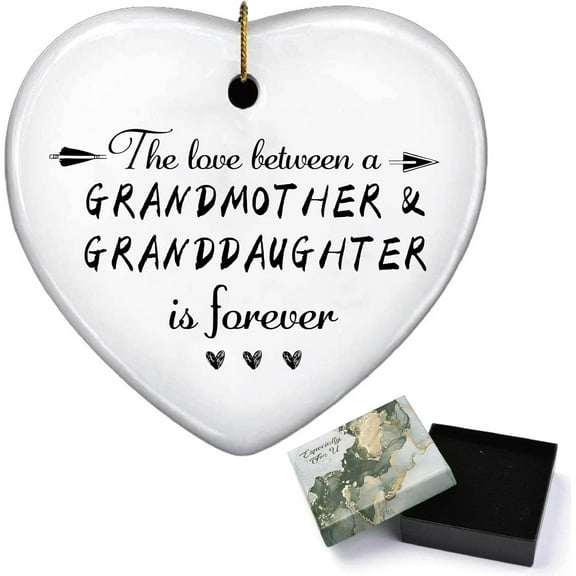 Grandmother Granddaughter Gifts Heart Ornament Keepsake Sign Plaque Car Ornament Hanging Ceramic Handmade Decor with Gift Box for DIY Grandmother Granddaughter Birthday Christmas 3 x 3 Inch