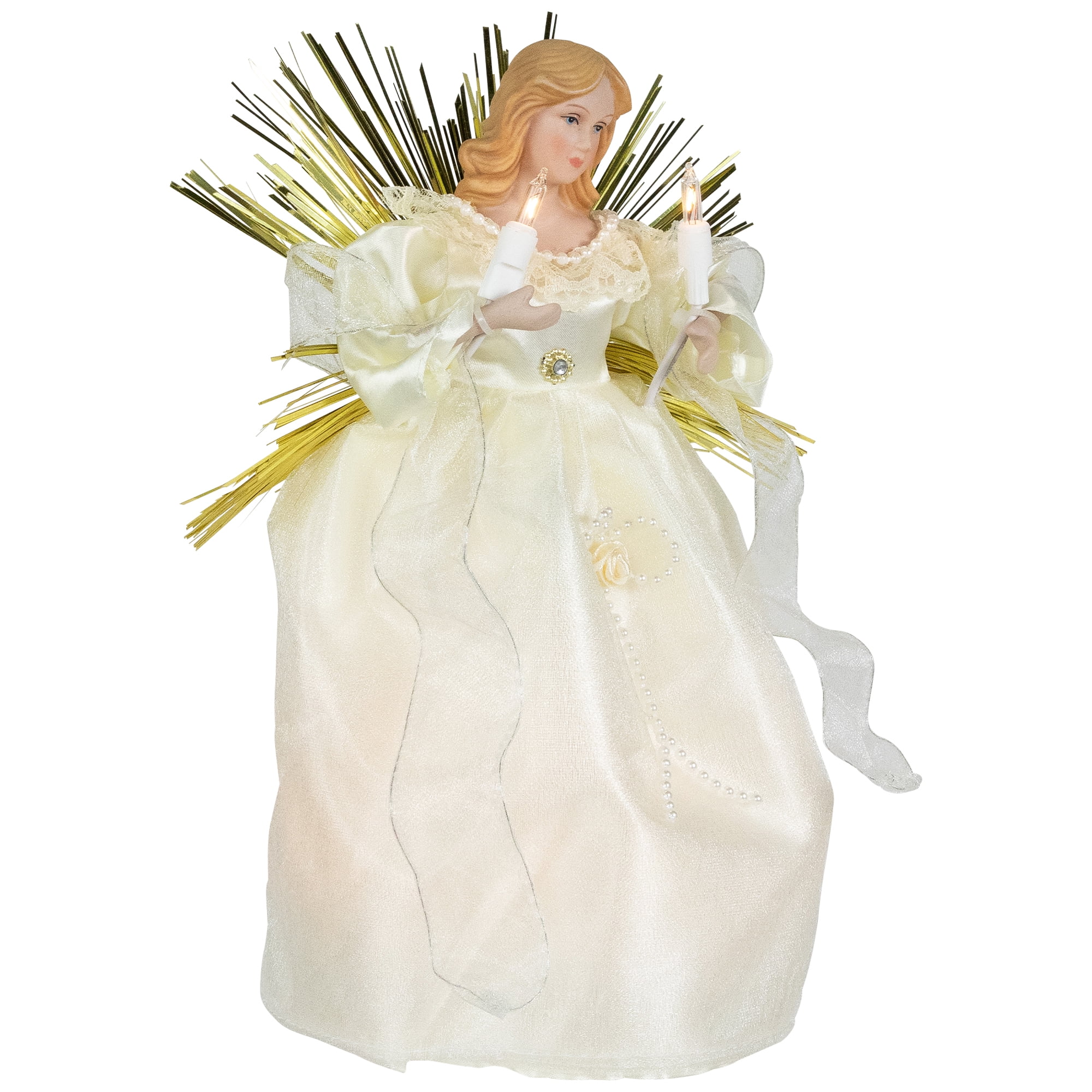 Northlight Angel with Candle Lighted Christmas Tree Topper - 10.5” - Gold - Clear Lights