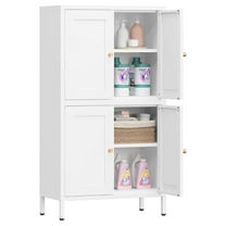 White Kitchen Pantry Cabinet, Bathroom Storage Cabinets with Doors and Adjustable Shelves, 24” Wide Metal Food Caninet with Legs, Narrow Freestanding Cupboard for Living/Dining Room-Assemble Required