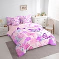 thumbnail image 2 of Erosebridal Flying Butterflies Twin Bedding Sets 7-Piece For Teens,Girls Spring Garden Flowers Bedding Comforter Set,Pink Purple,Pink Reversible, 2 of 6